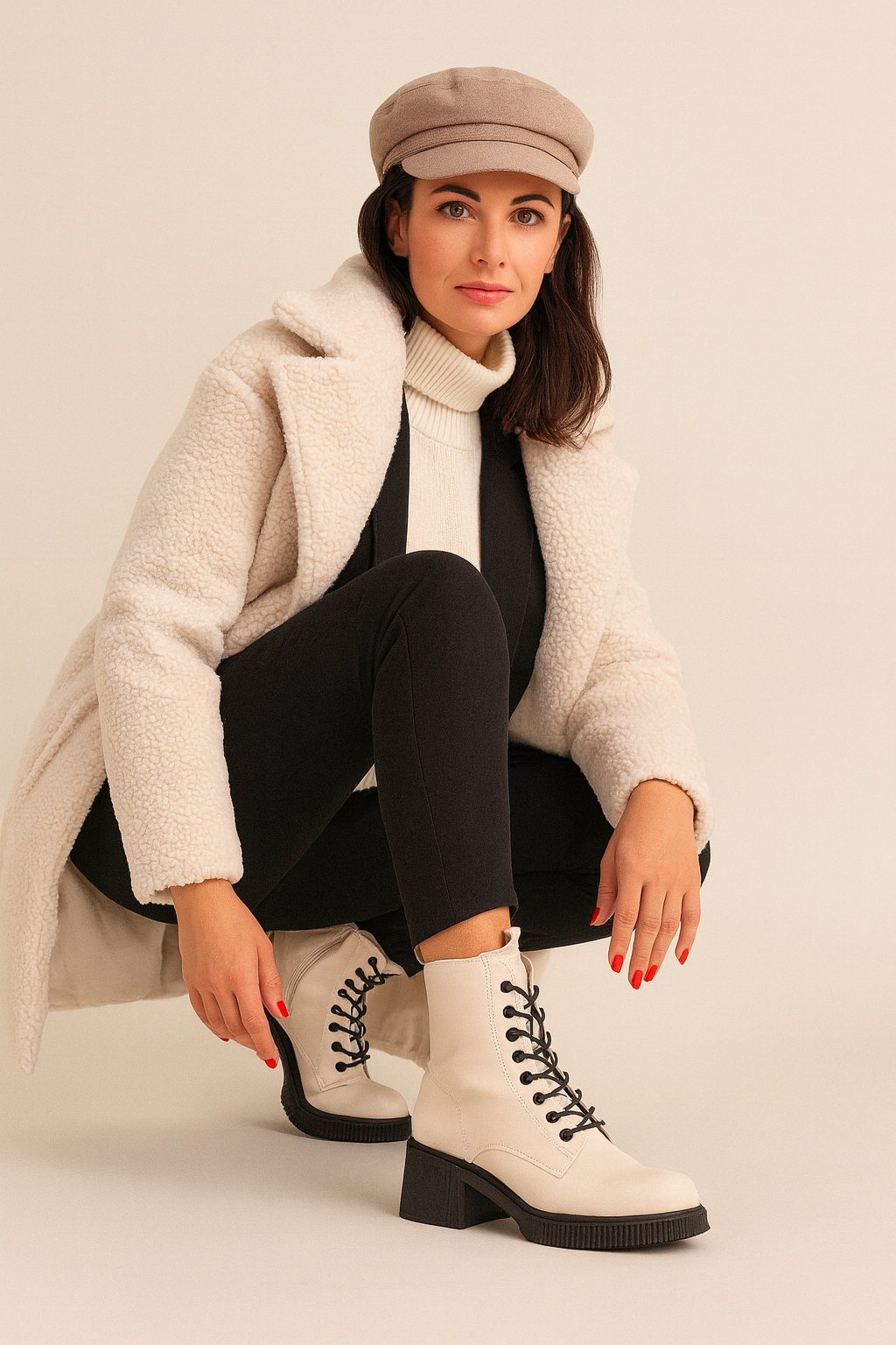 damskie beżowe botki ze skóry