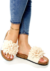 Damskie beżowe klapki kwiaty Potocki