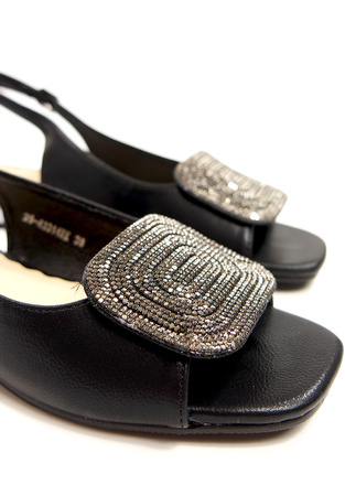 Damskie czarne niskie sandały wkładka skórzana Potocki