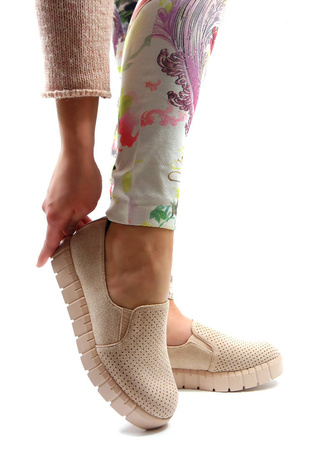 Damskie beżowe zamszowe półbuty gruba podeszwa