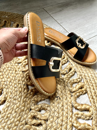 Damskie płaskie czarne klapki