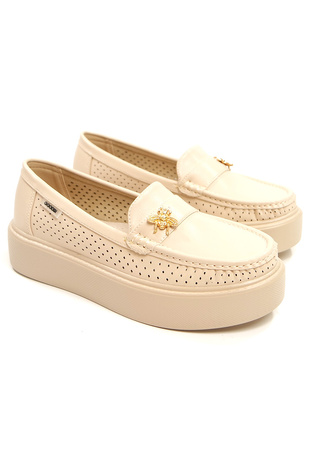 Damskie bardzo lekkie beżowe półbuty czółenka na koturnie platformie