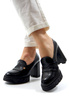 Damskie czarne półbuty wysoki słupek
