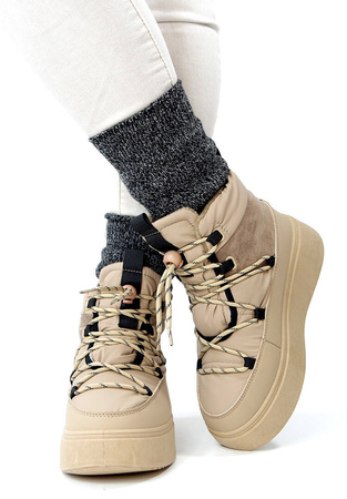 Damskie beżowe śniegowce na platformie Potocki