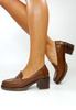 Damskie brązowe półbuty klocek Potocki