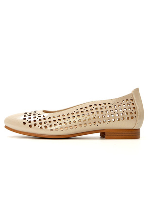 Damskie beżowe ażurowe baleriny z miękkiego materiału Potocki