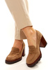 Damskie brązowe półbuty czółenka na szerokim wysokim słupkuPotocki