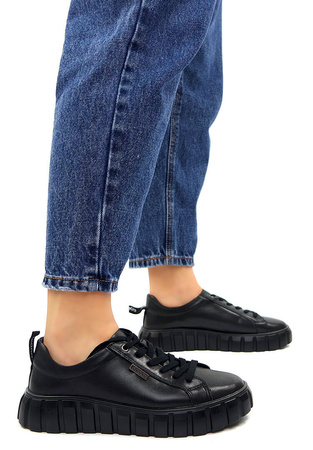 Damskie czarne skórzane obuwie sportowe