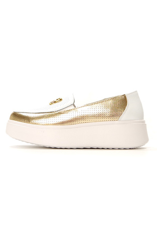 Damskie białe lekkie szersze skórzane półbuty na platformie