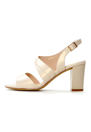 Damskie beżowe perłowe sandały wyższy słupek Sergio Leone