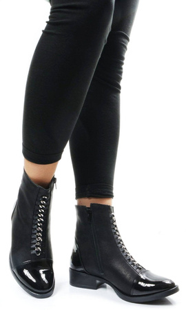 DAMSKIE CZARNE BOTKI Z ŁĄCZONYCH MATERIAŁÓW