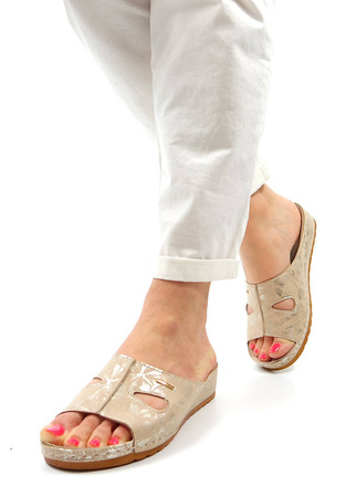 DAMSKIE BEŻOWE ZŁOTE KLAPKI