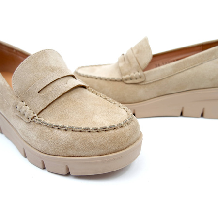 Damskie beżowe taupe brązowe półbuty koturn Potocki