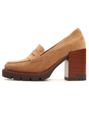 Damskie brązowe półbuty czółenka na szerokim wysokim słupkuPotocki