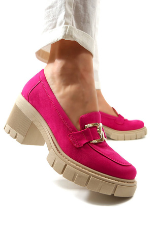 Damskie fuksja zamszowe półbuty słupek