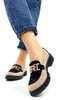 Damskie czarno beżowe półbuty klocek 