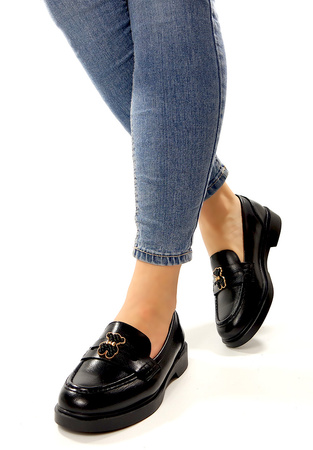 Damskie czarne mokasyny półbuty na klocku Potocki
