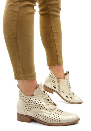 Damskie krótkie złote ażurowe botki Potocki