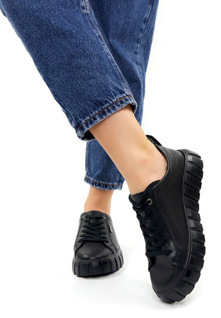 Damskie czarne skórzane obuwie sportowe