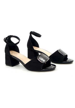 Damskie czarne zamszowe sandały na klocku