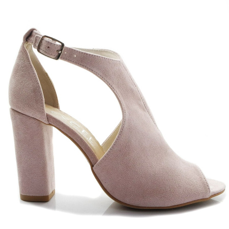 DAMSKIE PUDROWE ZABUDOWANE SANDAŁY ZAMSZ