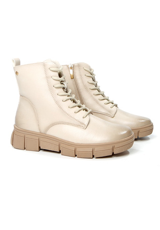 Damskie beżowe botki trapery na koturnie Potocki