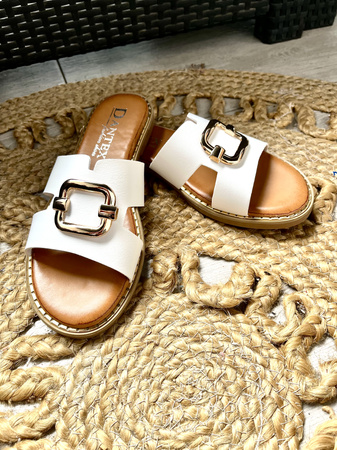 Damskie płaskie białe klapki