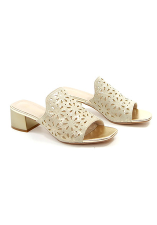 Damskie złote klapki na obcasie klocku