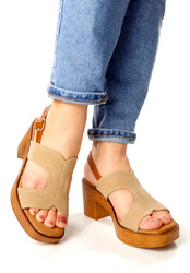 Damskie beżowe sandały na słupku i platformie Potocki