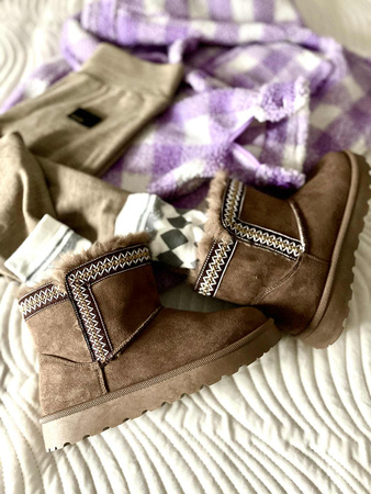 Damskie brązowe khaki śniegowce emu z futerkiem 06303 Potocki