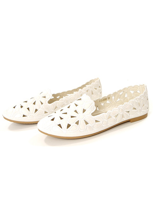 Damskie białe ażurowe baleriny Skotnicki