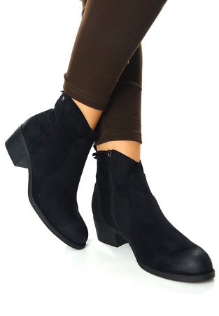 Damskie czarne zamszowe krótkie botki kowbojki na obcasie 12751 Potocki