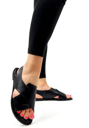 Damskie czarne płaskie sandały Potocki