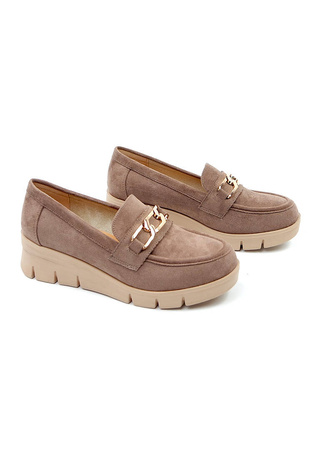 Damskie brązowe khaki czółenka na koturnie Potocki