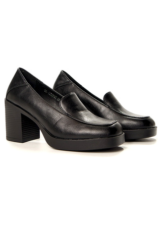 Damskie czarne półbuty wysoki słupek Potocki