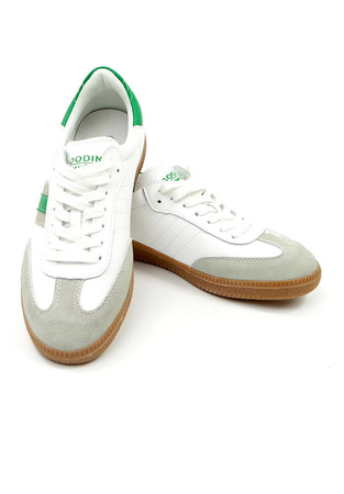Damskie białe zielone skórzane obuwie sportowe płaskie