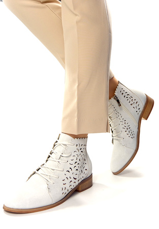 Damskie srebrne ażurowe botki wiosenne Potocki