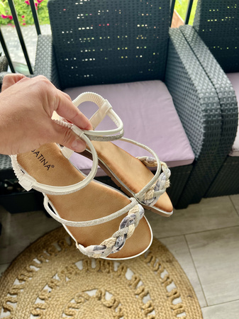 Damskie białko srebrne wygodne sandały na gumce