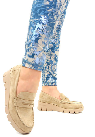 Damskie beżowe taupe brązowe półbuty koturn Potocki