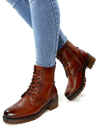 Damskie brązowe botki na grubym klocku 12674 Potocki