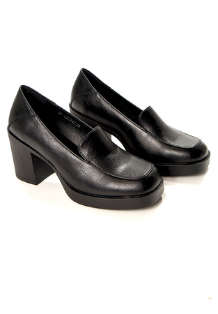Damskie czarne półbuty wysoki słupek Potocki