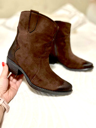 Damskie brązowe zamszowe botki kowbojki