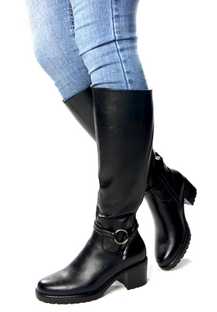 Damskie czarne długie kozaki z gumką Potocki