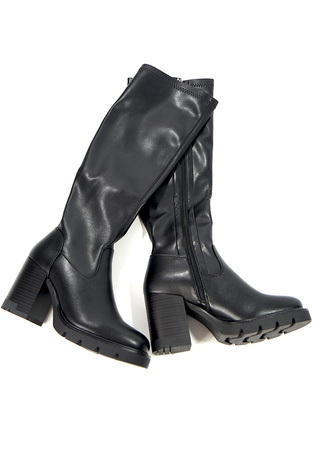 Damskie czarne długie kozaki elastyczne Potocki