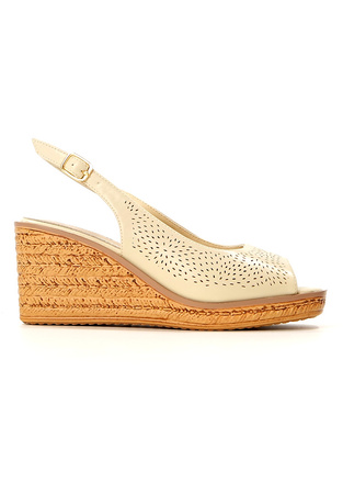 Damskie beżowe sandały na wyższym koturnie