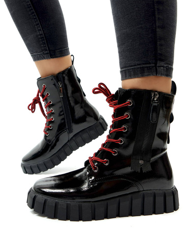 Damskie czarne lakierowane botki trapery Goodin