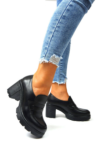 Damskie czarne półbuty słupek Potocki