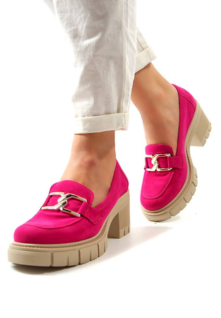 Damskie fuksja zamszowe półbuty słupek