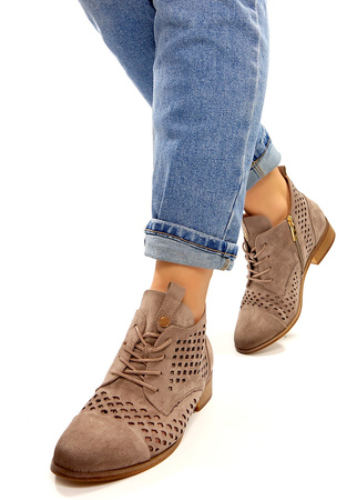 Damskie khaki ażurowe botki wiosenne Potocki