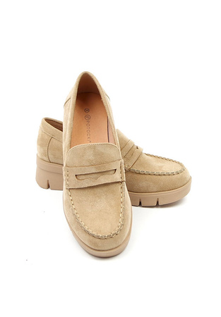 Damskie beżowe taupe brązowe półbuty koturn Potocki